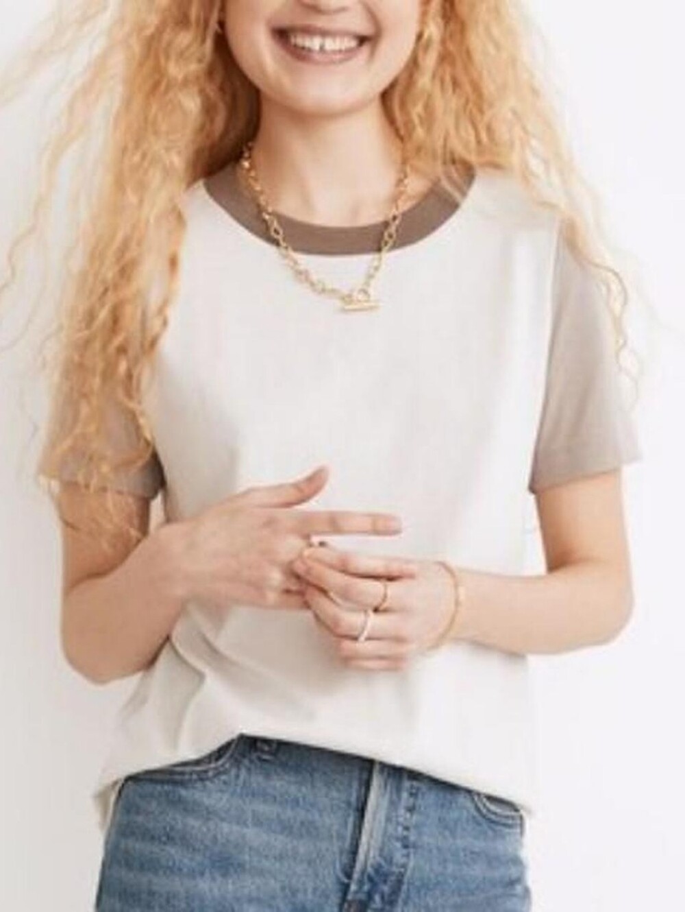 Madewell Supima® Cotton Essential Ringer Tee in Colorblock Womens Small